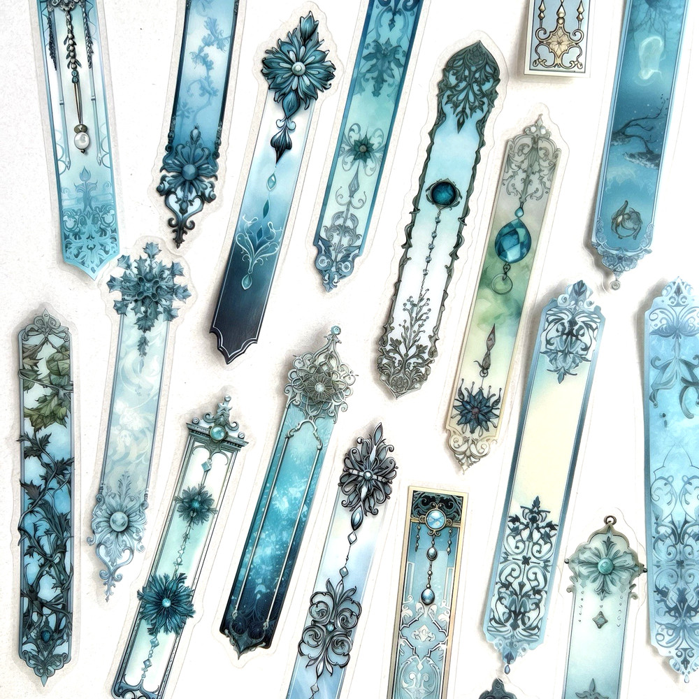 Ornate Winter Strip Stickers Blue Gray Scrapbooking Journaling Collage