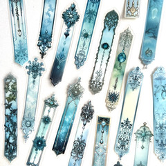 Ornate Winter Strip Stickers Blue Gray Scrapbooking Journaling Collage