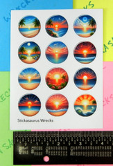 Beach & Tropical Sunset Scenes Round Stickers Sheet Style 1