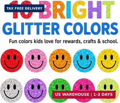 1000 PCS Glitter Smiley Face Stickers for Kids – 1 Inch Round Holographic Happy