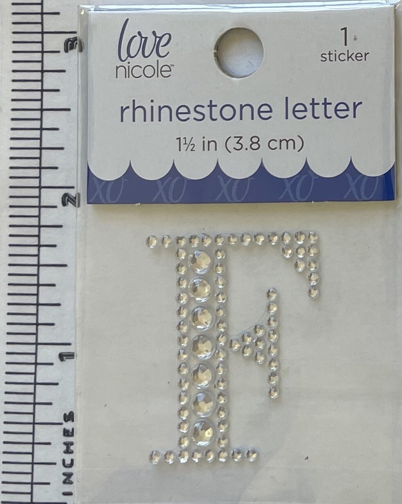 Letter F Rhinestone Sticker 1.5″ Clear Silver Glitter Scrapbook Monogram Bling