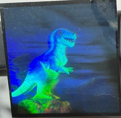 1992 HOLO T-REX STICKER with PTERODACTYL in BACKGROUND-GREAT DEPTH-GREAT COLORS