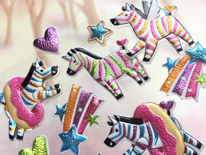 Magical Zebra Rainbows Puffy Sticker Sheet Junk Journal Donuts Sparkle