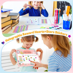 1710 Holographic Star and Heart Stickers 0.6″, Self-Adhesive for Kids Rewards…
