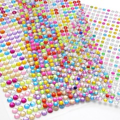 3 Sheet Mixed Color Bling Round Rhinestones Gems Self-Adhesive Sticker Flat Back