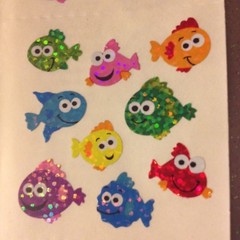 1 SHT (3 sqs) SANDYLION VINTAGE PRISMATIC STICKERS RARE FISH SEA GOOGLE EYE FISH