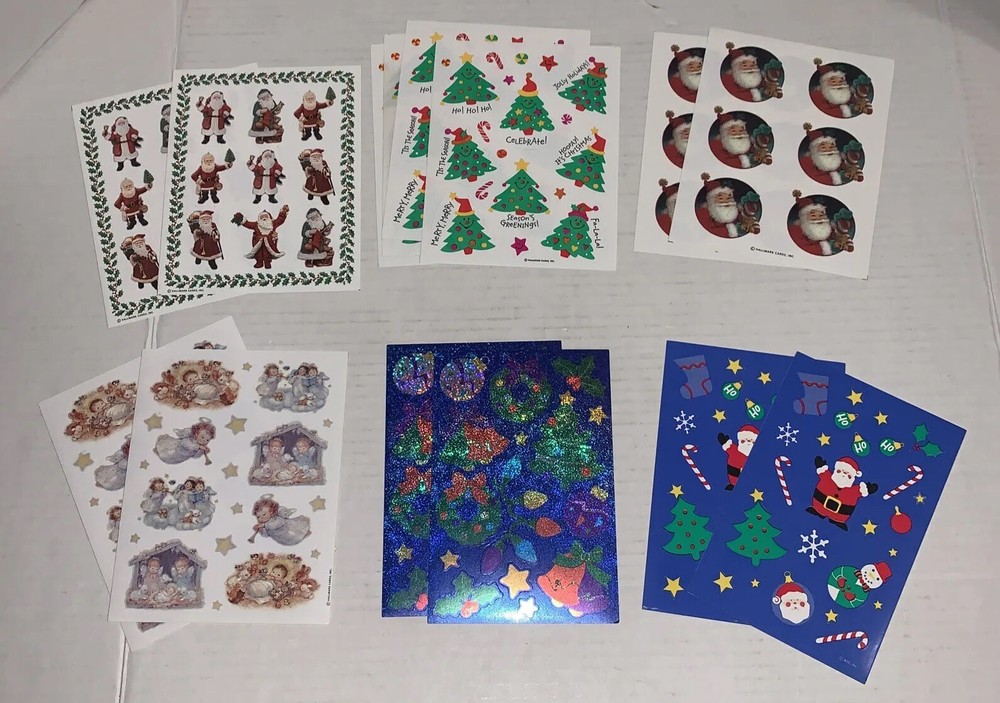 Vintage Hallmark Sticker Sheets Happy Christmas Tree Santa Claus Nativity Angel
