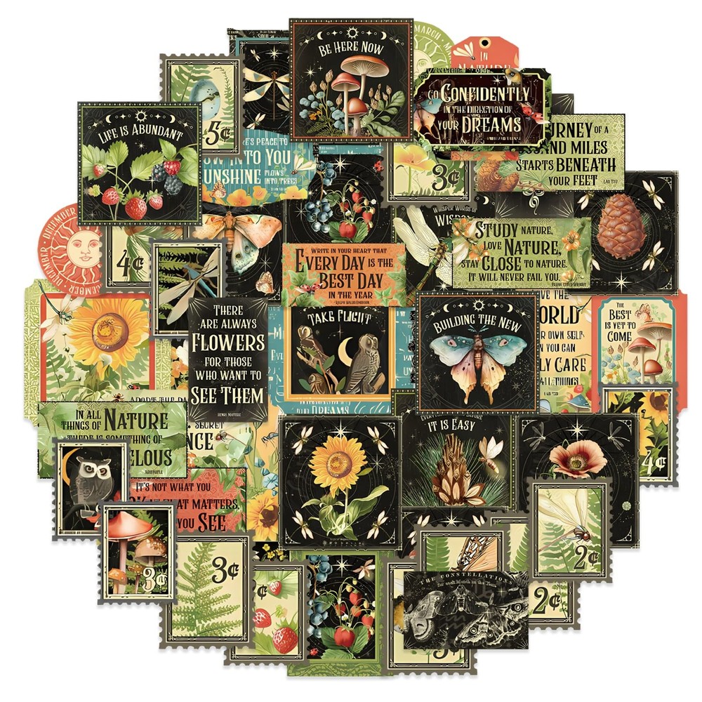 Bomichi 100 Pcs Postage Stamp Stickers, Aesthetic Insect Plants Colorful