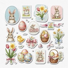 Choose ASet Bunny Rabbit Easter Tags Embellishments Junk Journal Scrapbook