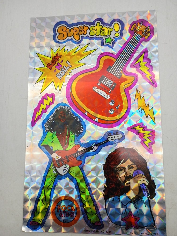 Vintage 1984 Morgan Mark 1 Large Sticker Sheet Prismatic Chrome Rock Star Guitar