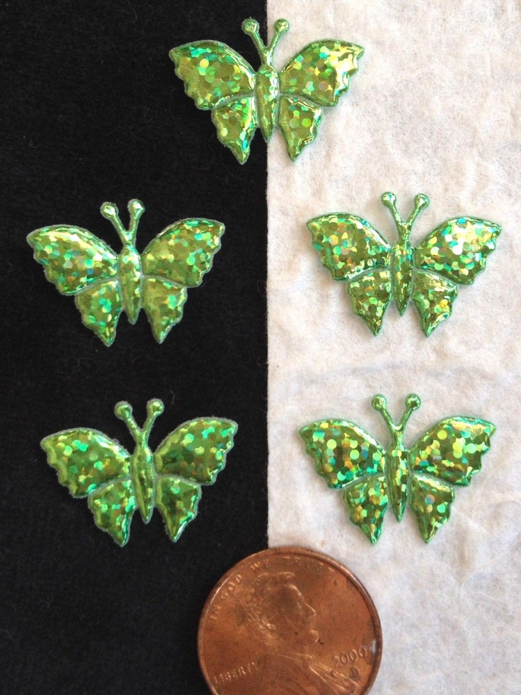 20 Butterflies butterfly Iridescent moth Tiny Green Embellishments fabric Flower
