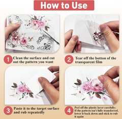 3 Sheets Pink Floral Rub on Transfers for Crafts Retro Decorative Patterns Furni