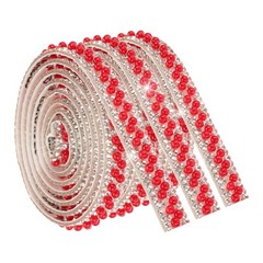 3 Pcs 3 Yard Pearl Rhinestone Ribbons, 1cm Pearls Rhinestone Tape Red