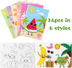 24Pcs Fruit Coloring Books with Watermelon Pineapple Lemon Banana Orange Coconut