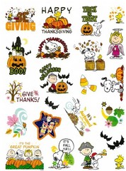 Peanuts Snoopy Charlie Brown Autumn Halloween Thanksgiving Themed Stickers 2 Pk