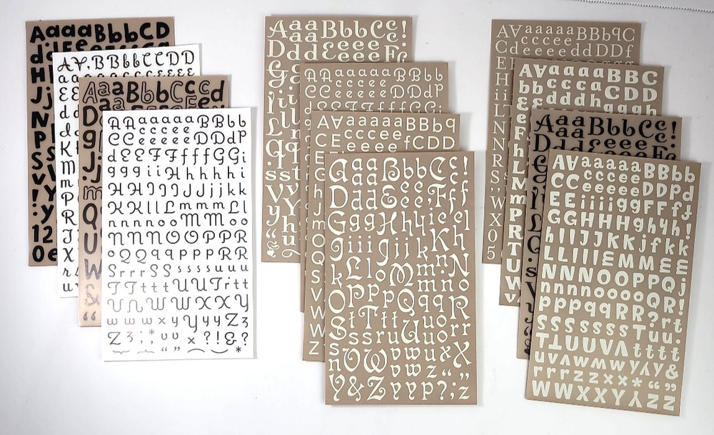 12 Alphabet Letter Fonts Rub On Sheets White Brown Black Scrapbooking Crafts