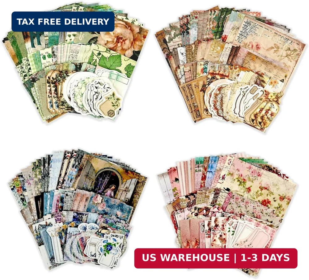 Diuhofart 400Pcs Vintage Scrapbook Supplies Kit, Scrapbook Paper and Journaling