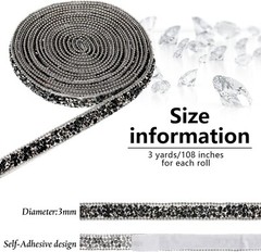 1X 108″ x 0.4″ Black Bling Rhinestone Crystal Diamond DIY Decor Sticker Decal #C