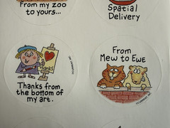 Vintage QUIP Stickers by Current 1991~1 SHEET~CODE 15354-0~funny/humor~Round