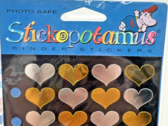 Stickopotamus 2 Packages Stickers Opal & Golden Silver Heart Binder Stickers NOS