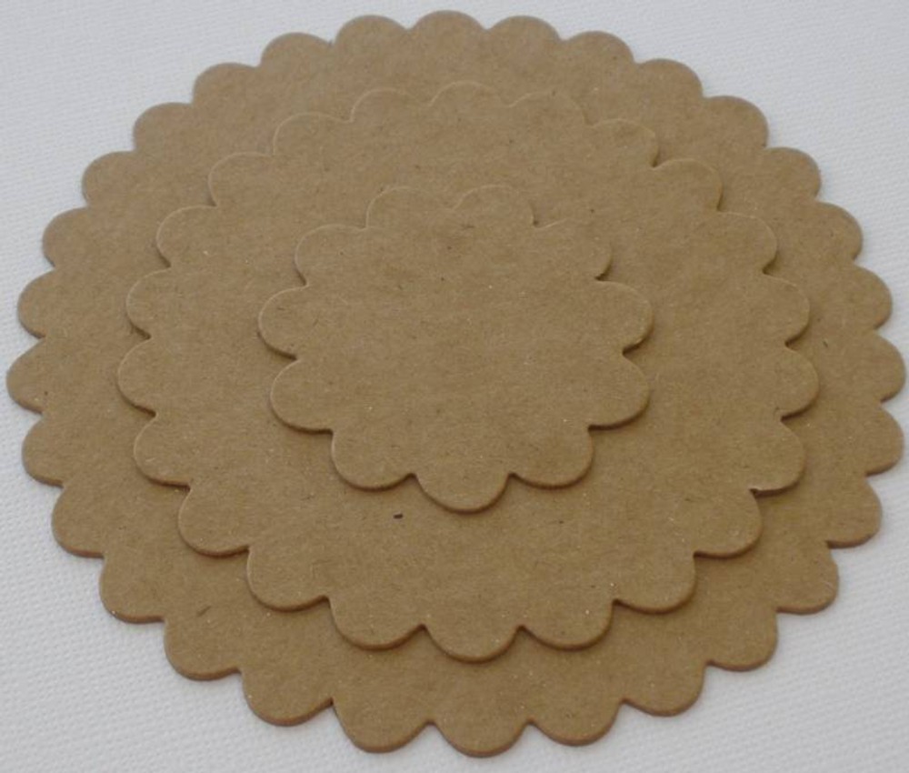 {3} NESTiNG SCALLOP CiRCLES – Bare Raw Chipboard Die Cuts – 1 of each Size