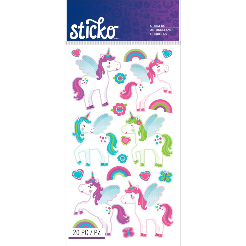 Scrapbooking Stickers Sticko Crafts Unicorns Rainbows Pink Blue Purple Hearts