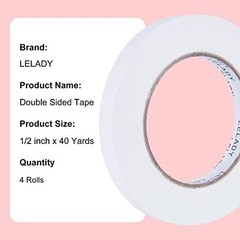 LELADY Double Sided Tape 4 Rolls 1/2 Inch x 40 Yards Adhesive Craft Office Tape
