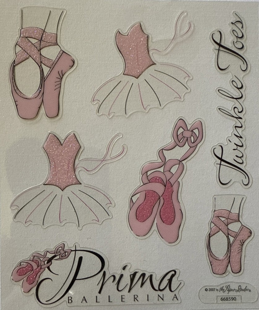 PRIMA BALLERINA Glitter Mylar Stickers(7pc)Paper Studio…Pointe Toes…Card Making…