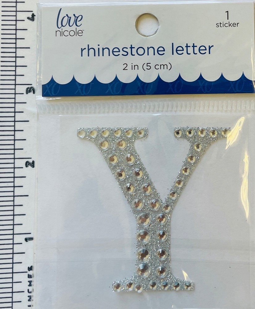 Letter Y Rhinestone Sticker 2″ Clear Silver Glitter Scrapbook Monogram Bling