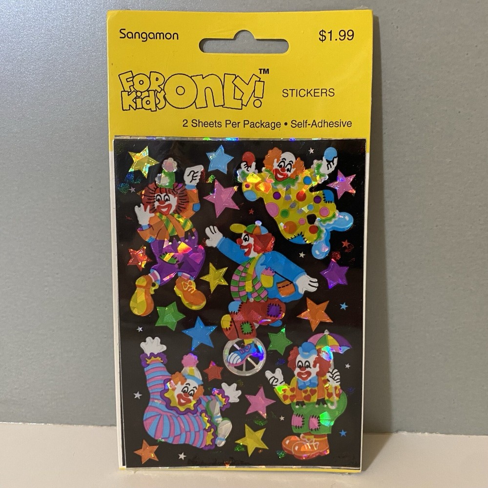 Vintage Sangamon Sandylion Prismatic Clown Stickers – 2 Sheets