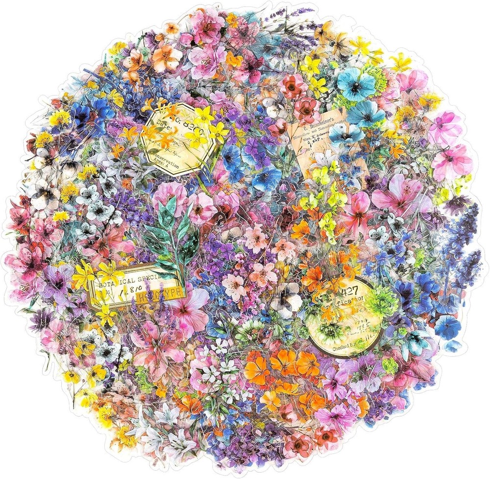 Transparent Flower Stickers, Cute Vintage Floral Sticker for 300Pcs