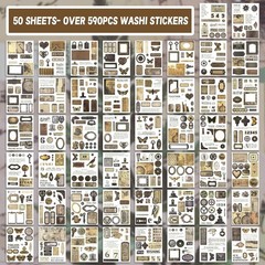 Pre-Cut Vintage Sticker for Journaling, 595PCS – 50 Sheets Washi Brown Scrapb…