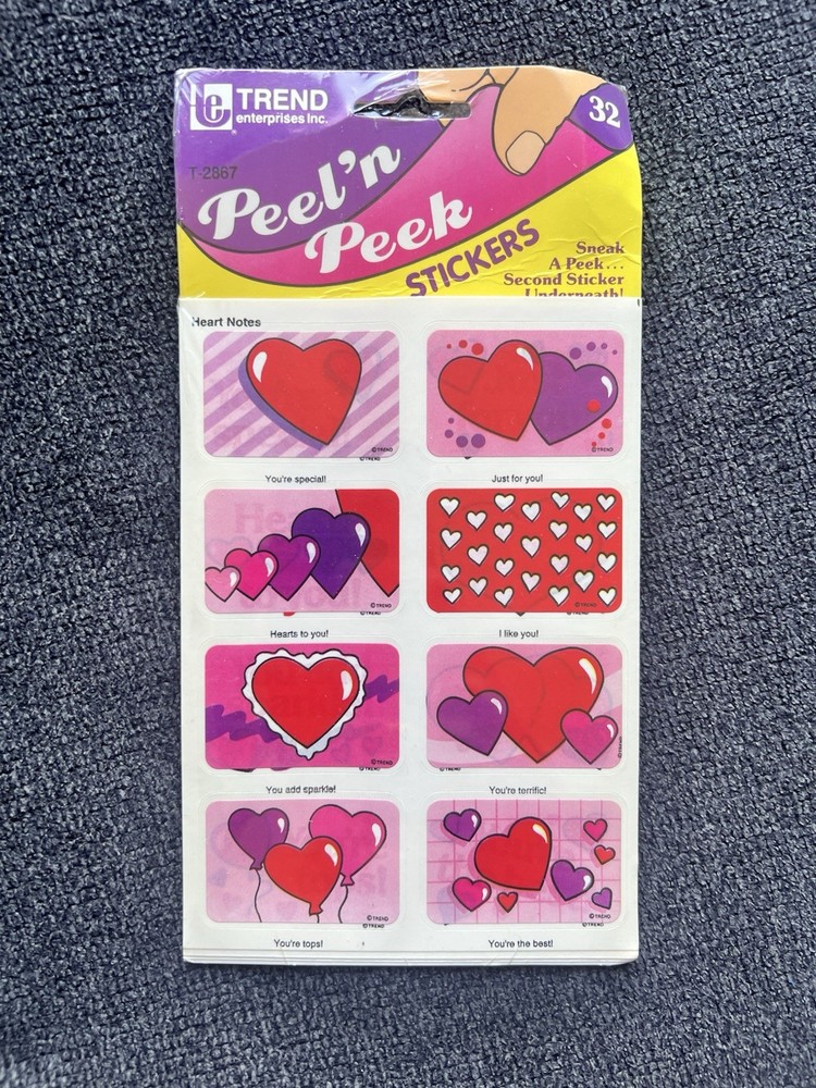 1991 Peel N’ Peek Stickers Hearts Valentines Day Trend Enterprises Inc