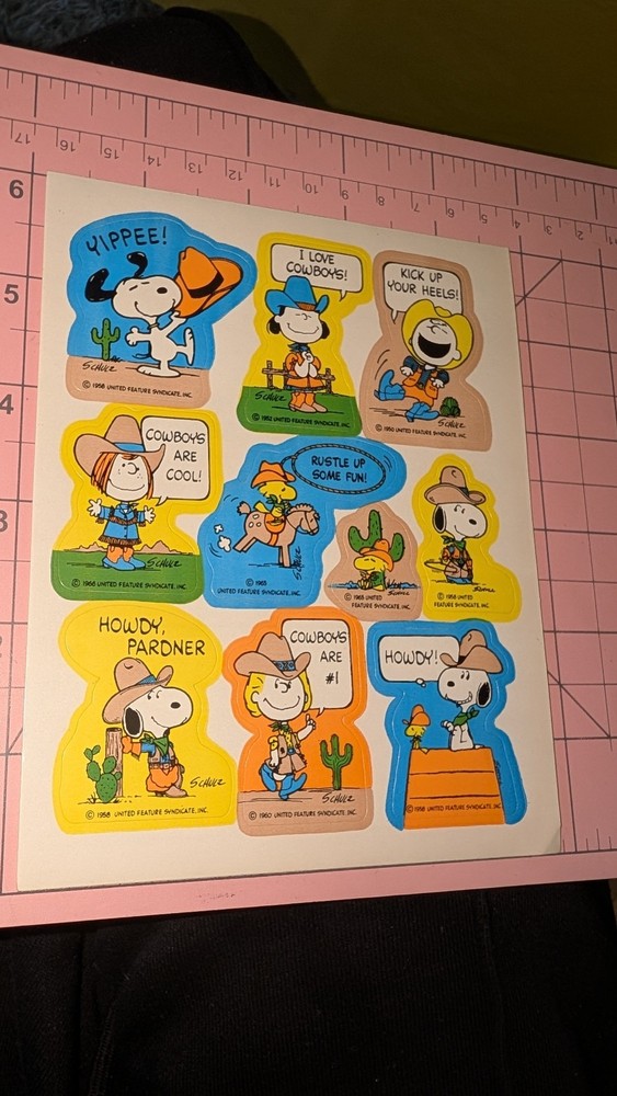 Vintage Hallmark Stickers Snoopy peanuts Western Cowboy 1 Sheet READ