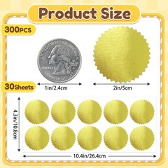 300Pcs Gold Foil Stickers, 2″ Gold Seal Stickers for Certificates, Self-Adhes…