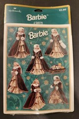 NEW Hallmark CHRISTMAS BARBIE VINTAGE RED DRESS 24 Stickers 4 Sheets Pack