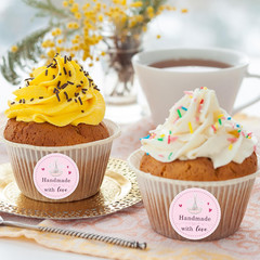 Pink Bakery Use Baked with Love Stickers, 1.5 Inch 500 PCS, Heart & Letter Print