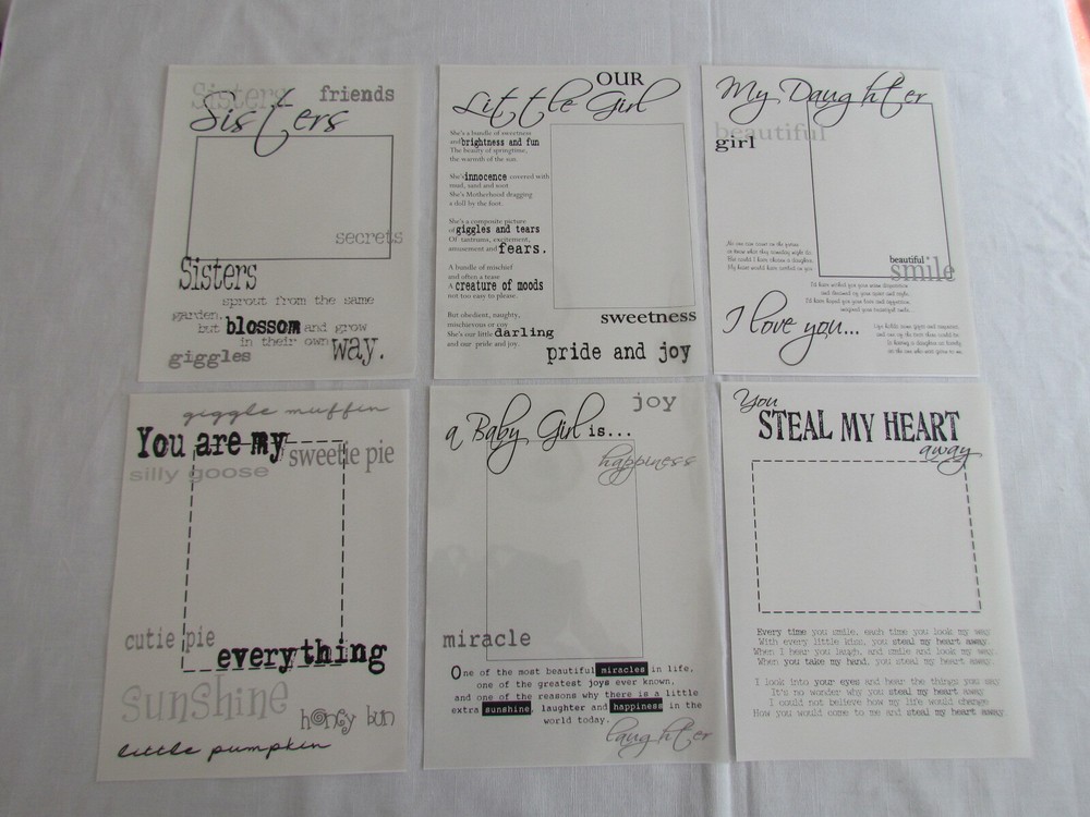 Scrapbooking Transparency Overlay 6pc Girl Theme Daughter sister Sunshine LOT A