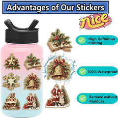 50PCS Christmas Theme Stickers, Non-Repeating Vinyl Waterproof Vintage Christmas