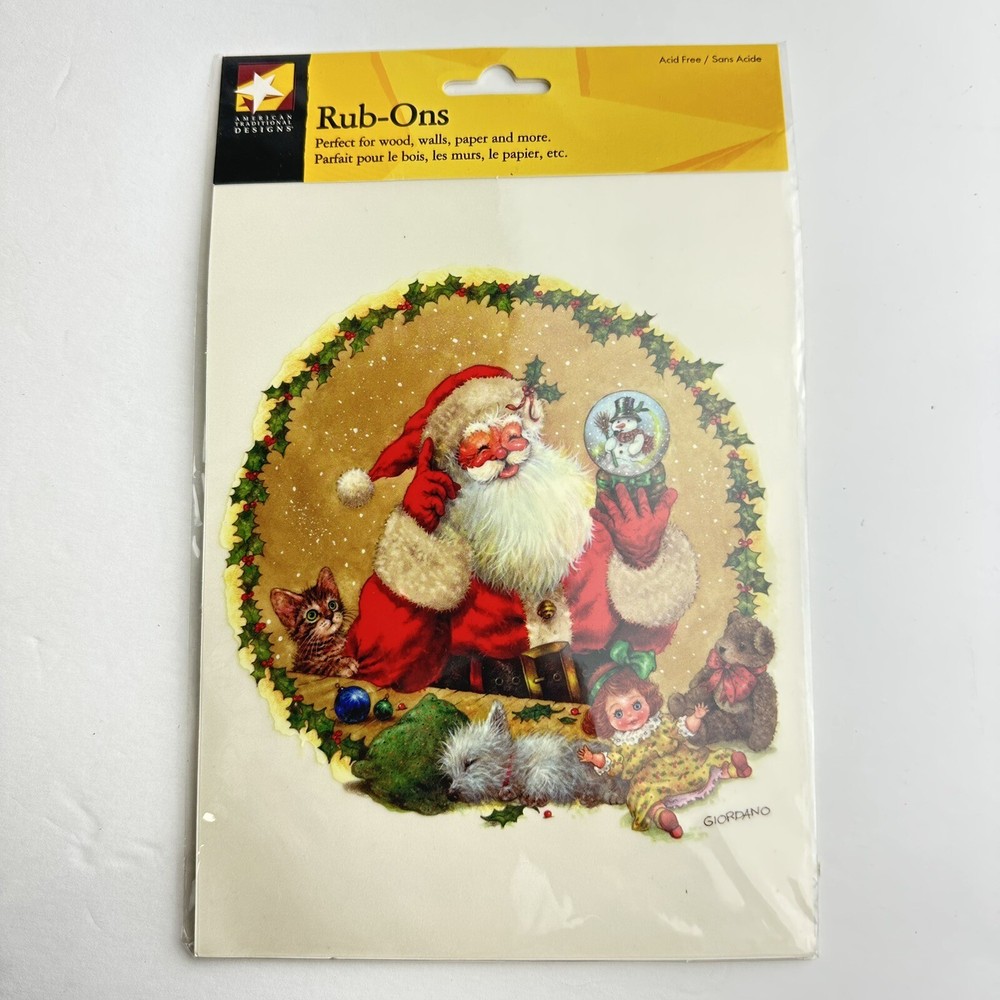American Traditional Designs Christmas Rub On Transfer Santa Claus Holiday 6″X8″