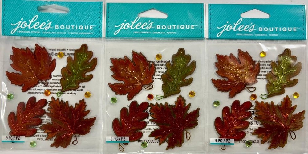 Jolee’s Boutique Dimensional Stickers ~ Vellum Leaves 9 Pc Each ~ Lot of 3