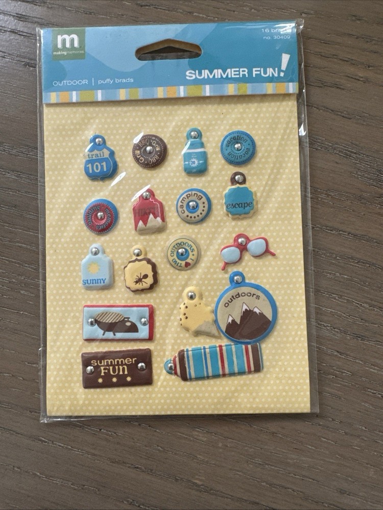 Brand New Making Memories Summer Fun Outdoor 16 Brads Scrapbooking FREE SHIPPING