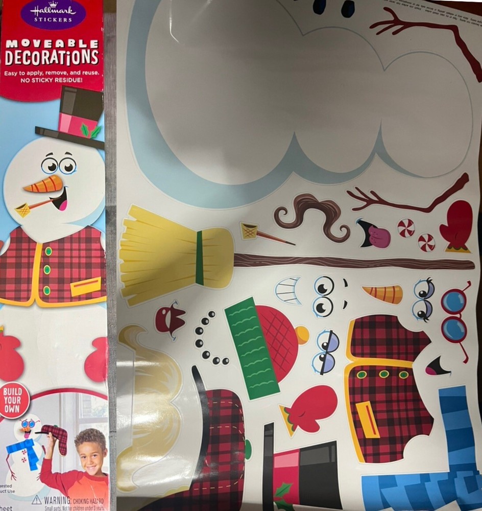 VTG. HALLMARK MOVABLE STICKER DECORATION “BUILD YOUR OWN SNOWMAN” 17”X24”~NEW