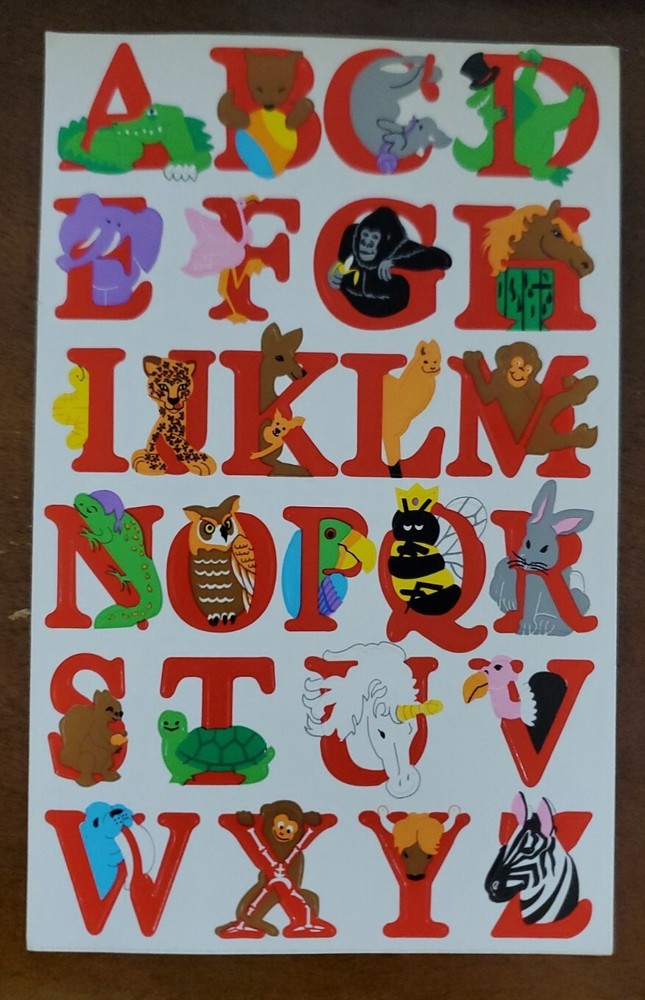 Vintage Sandylion alphabet stickers, unused, matching animal/insect to letter