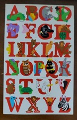 Vintage Sandylion alphabet stickers, unused, matching animal/insect to letter