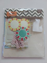 SCRAPBOOK embellishment LOT of 6, labels, brads, tags, journaling die cut craft