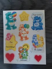 Set of (4) sheets 1983-1984 AGC Care Bear Stickers Christmas Rainbow Clovers Sun