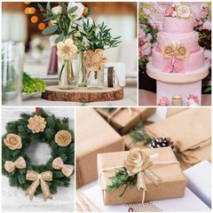 33PCS Handmade Burlap Hessian Flowers Set for Xmas Party Wedding Home DIY Crafts
