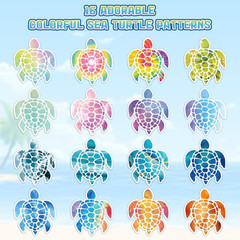 Spring Sea Turtle Sticker – 1000Pcs in 2 Rolls with 16 Patterns Cute Colorful Tu