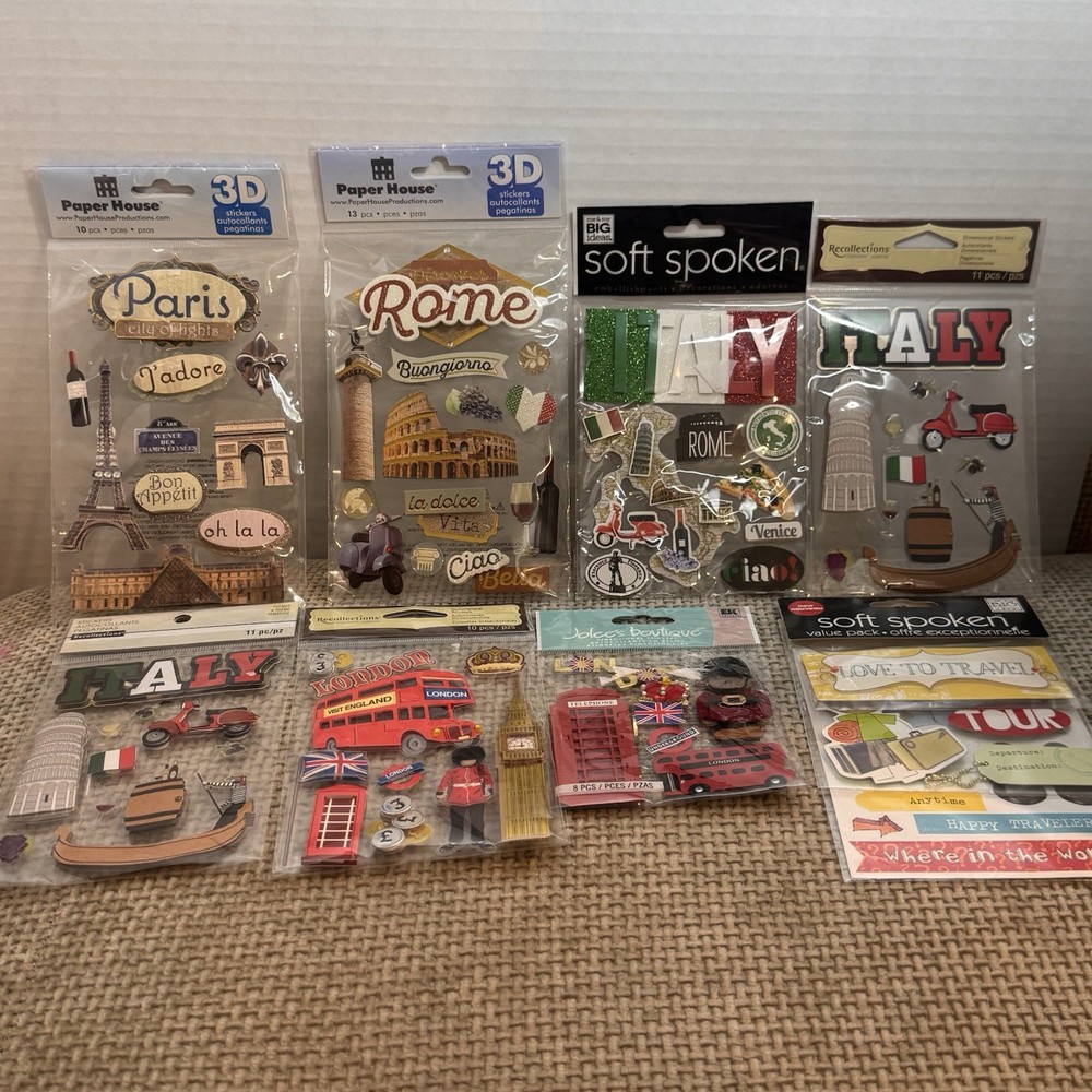 Travel Scrapbook Sticker Lot London Paris Rome Italy 3D Jolee’s Recollections